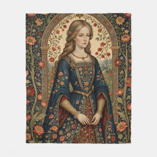Couverture Polaire Poster Portrait Dame au jardin moyen-âge renaissan