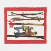 Couverture Polaire Poster Skis debout dans la neige par un couple (Devant (Horizontal))