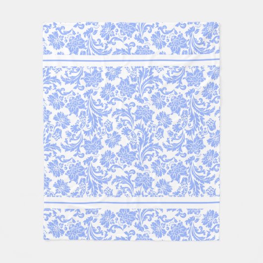 Couverture Polaire Poudre bleu et blanc Damas florales (Devant)