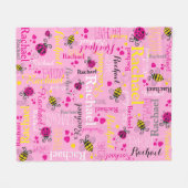 Couverture Polaire Pouilles roses abeilles et coeurs filles nom perso (Devant (Horizontal))