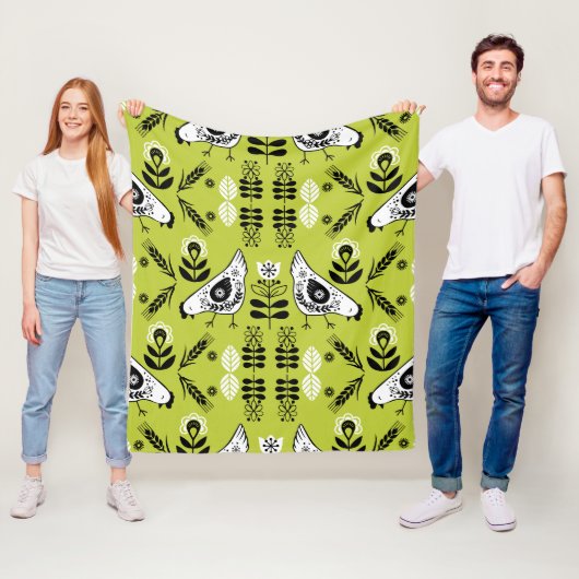 Couverture Polaire Poulet Hen Folk Art (En situation)