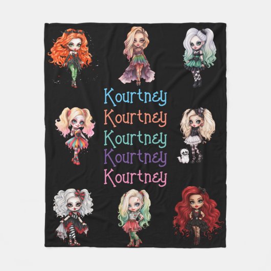 Couverture Polaire Poupée Fille Thème Halloween ÉpoUVantable avec Nom (Devant)