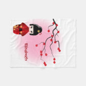 Couverture Polaire Poupée kokeshi japonaise aux fleurs de sakura (Devant (Horizontal))