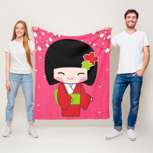 Couverture Polaire Poupée Kokeshi Jeter Blanche