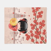 Couverture Polaire Poupée rouge Sakura Kokeshi - Geisha japonais (Devant (Horizontal))