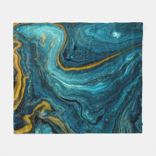 Couverture Polaire Poussière dorée bleu moderne Marbre d'art Abstrait (Devant (Horizontal))
