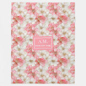 Couverture Polaire Powder Pink Flowers Elegant Monogram Blanket (Devant)