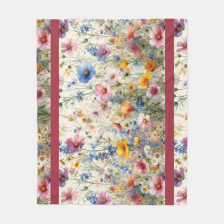 Couverture Polaire Prairie de fleurs sauvages rose, rouge, jaune, vio
