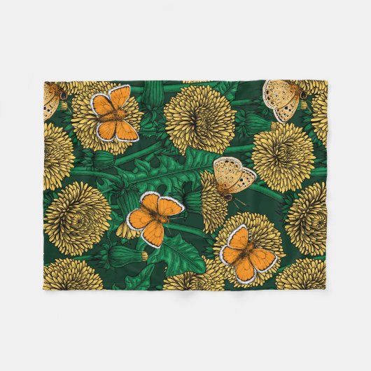 Couverture Polaire Pré de Dandelion sur vert foncé (Devant (Horizontal))