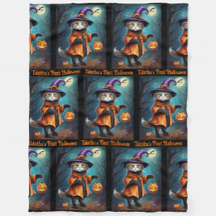 Couverture Polaire Premier Halloween jolie sorcière Chat Ajouter Nom
