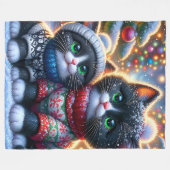 Couverture Polaire "Premier Noël des chatons de Tuxedo noirs et blanc (Devant (Horizontal))