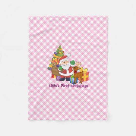Couverture Polaire Premier Noël du bébé Personnaliser le nom rose (Devant)