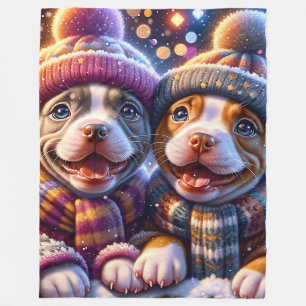 Couverture Polaire "Première chute de neige des chiots Pitbull - Art