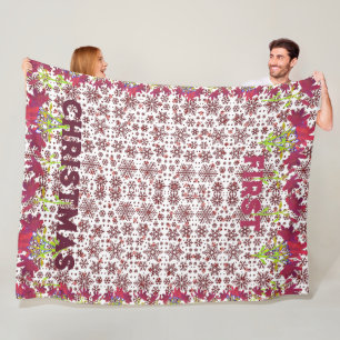 Couverture Polaire Premiers Noël Snowflakes hiver Magenta Coloré