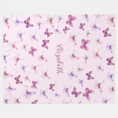 Couverture Polaire Pretty Pink Butterflies Custom Name Girl (Devant (Horizontal))