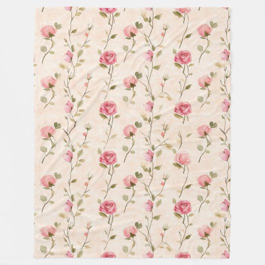 Couverture Polaire Pretty Pink Cream Roses Floral (Devant)