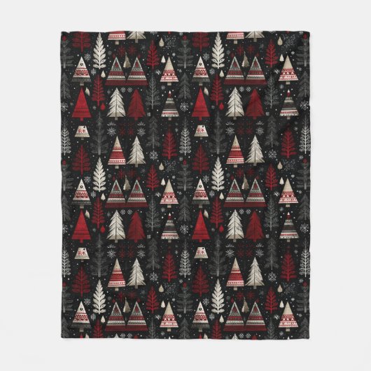 Couverture Polaire Pretty Red, Black White Christmas Trees (Devant)