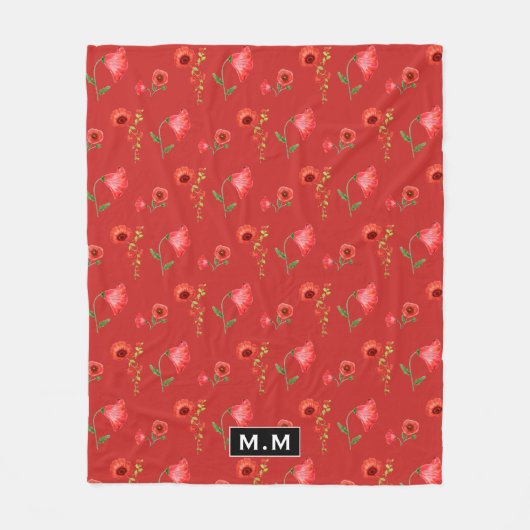 Couverture Polaire Pretty Red Poppies Pattern Monogram (Devant)