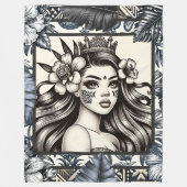 Couverture Polaire Princesse polynésienne Bleu Floral Tribal (Devant)