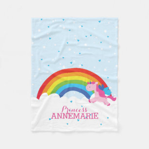 Couverture Polaire Princesse Unicorn et arc-en-ciel