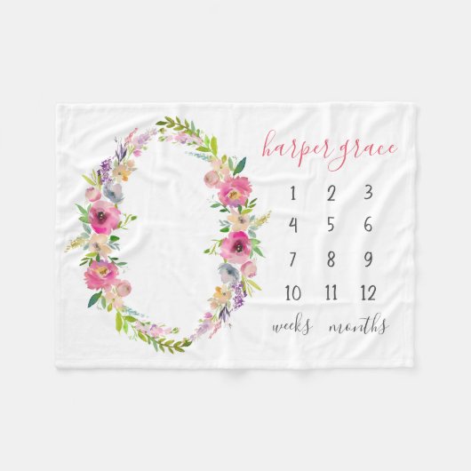 Couverture Polaire Printemps Jardin Nom bébé Mois Jalon Photo (Devant (Horizontal))