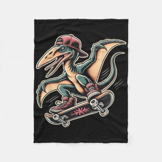 Couverture Polaire Ptérodactyle dinosaure de skateboard radical dessi (Devant)