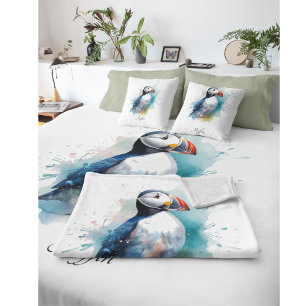 Couverture Polaire Puffin aquarelle adorable, personnalisé