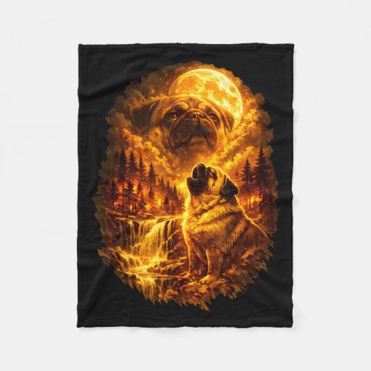 Couverture Polaire Pug howling at moon dramatic full moon  (Devant)