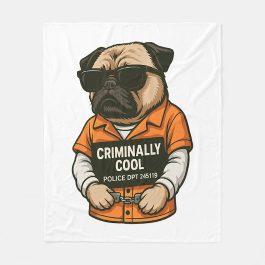 Couverture Polaire Pug incroyablement cool � Création drôle de chien (Devant)