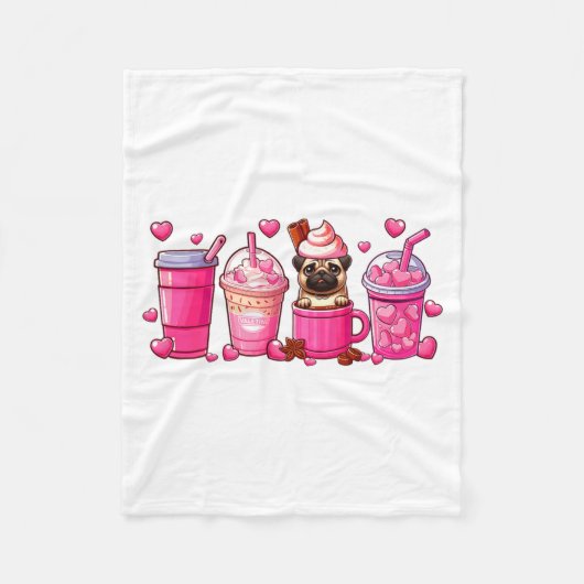 Couverture Polaire Pug Inside Cup Coffees Lover Valentines Day Heart  (Devant)