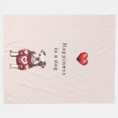 Couverture Polaire Pullover rouge Cœurs blancs Le bonheur est un chie (Devant (Horizontal))
