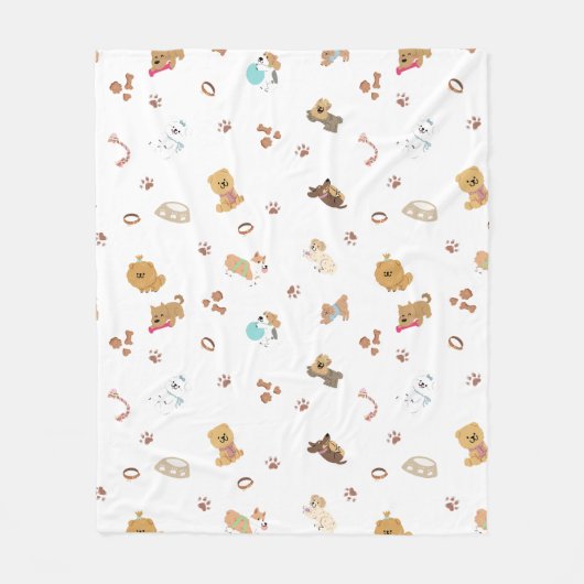 Couverture Polaire Puppy Love Seamless Pattern | Playful Dogs, Paw Pr (Devant)