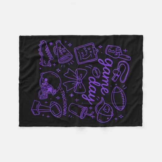 Couverture Polaire Purple Coquette Bow Cheer Game Day Doodle Touchdow (Devant (Horizontal))
