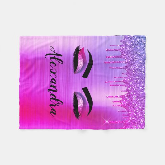 Couverture Polaire Purple Glitter Sparkle Eyelashes Monogram (Devant (Horizontal))