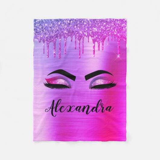 Couverture Polaire Purple Glitter Sparkle Eyelashes Monogram (Devant)