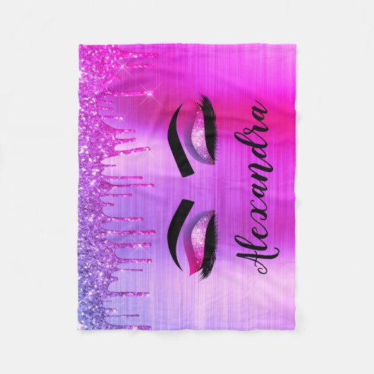 Couverture Polaire Purple Glitter Sparkle Eyelashes Monogram (Devant)