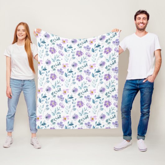 Couverture Polaire Purple Green Watercolor Wildflower (En situation)