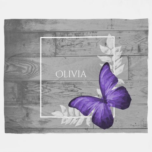 Couverture Polaire Purple Papillon Rustique Personnalisé (Devant (Horizontal))