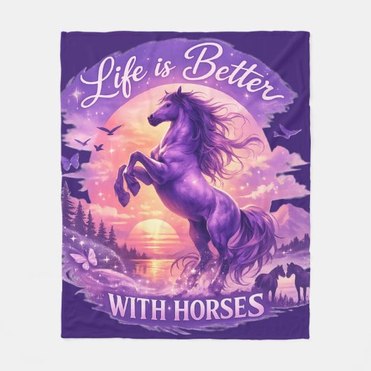Couverture Polaire Purple Rearing Horse Sunset Fantasy Art  (Devant)