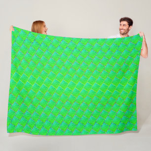 Couverture Polaire Quadrados verde azulados, linhas em 3 coeurs.