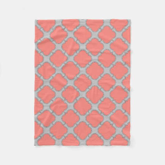 Couverture Polaire Quatrefoil corail et gris (Devant)