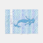 Couverture Polaire Queue de sirène aquarelle bleu Motif w nom (Devant (Horizontal))