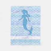 Couverture Polaire Queue de sirène aquarelle bleu Motif w nom (Devant)