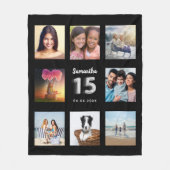 Couverture Polaire Quinceanera noir argent photo collage nom (Devant)