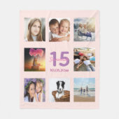 Couverture Polaire Quinceanera rose or rose rose photo nom du collage (Devant)