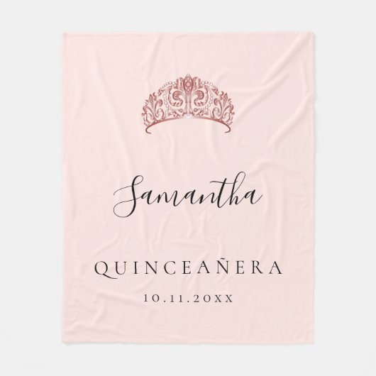 Couverture Polaire Quinceanera rose or tiara nom de couronne (Devant)