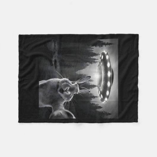 Couverture Polaire Rabbit Selfie With Ufo - Funny Bunny Graphic Alien (Devant (Horizontal))