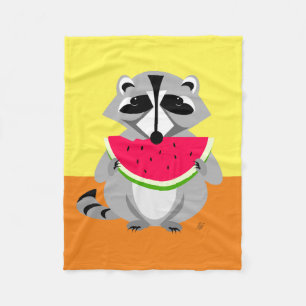 Couverture Polaire Raccoon mangeant de la pastèque