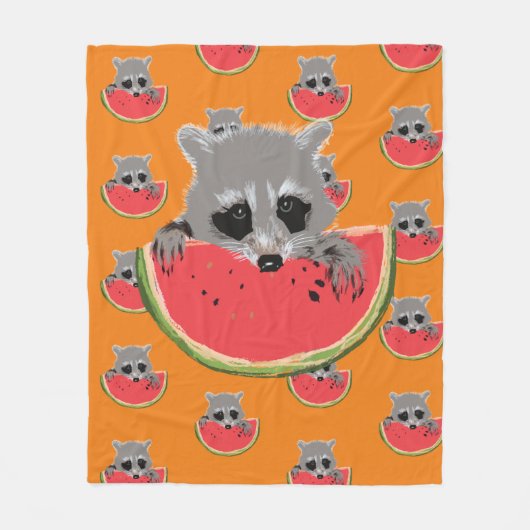 Couverture Polaire Raccoon mangeant de la pastèque (Devant)