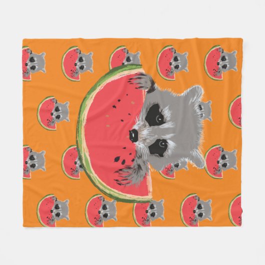 Couverture Polaire Raccoon mangeant de la pastèque (Devant (Horizontal))